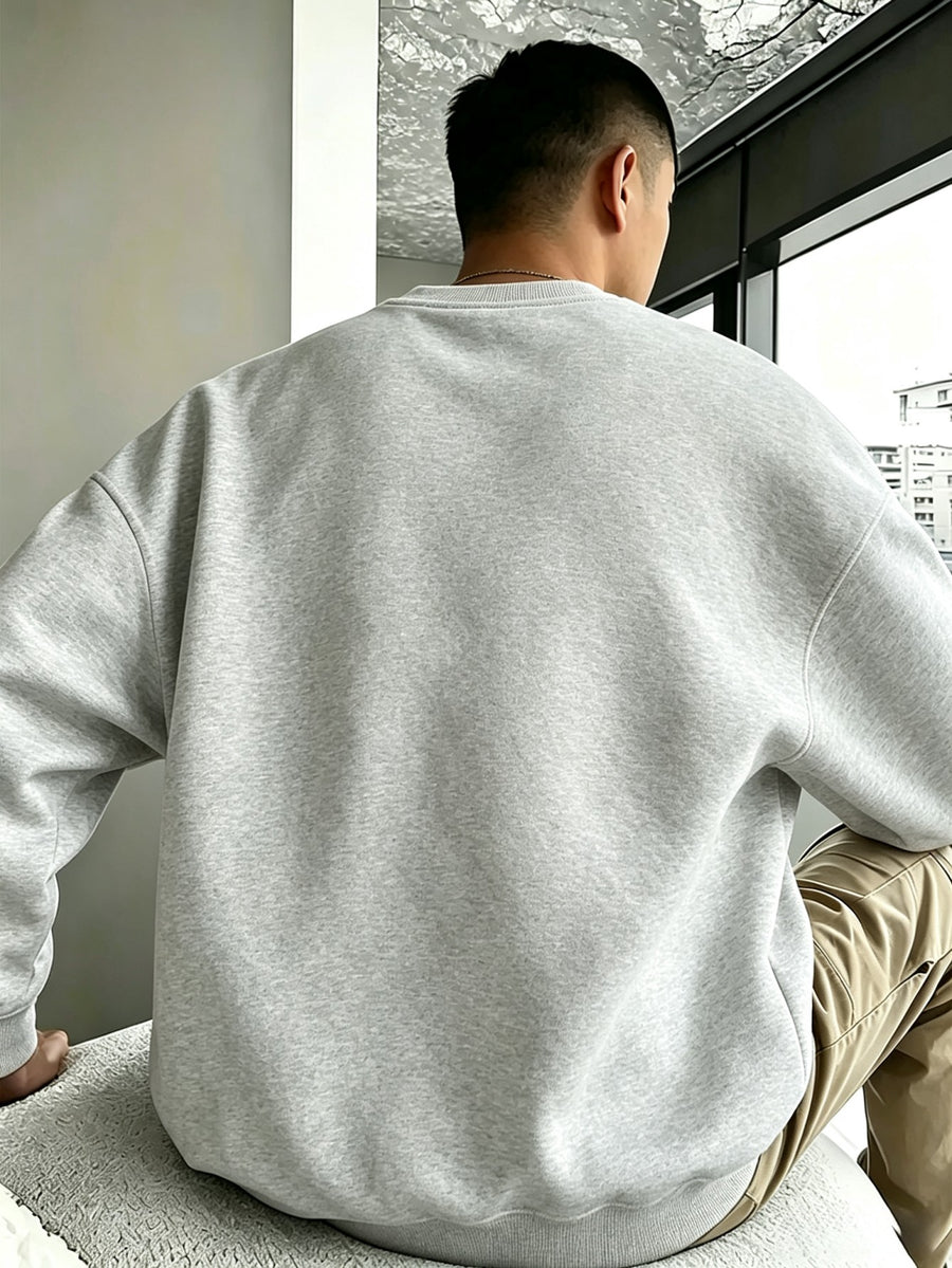 Single Pc, Unisex, Loose Fit, "Superman S Shield Logo, Metallic 3D Embossed Texture, Red Black Yellow Contrast, Sharp Edges, Centered Placement" Print, Solid Color 100% Polyester Round Neck Sweatshirt, Casual Street Commute - Light Grey