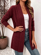 Beautiful Women's Spring/autumn Casual Double-breasted Decorative Belt Cardigan, Shawl and Cinched-waist Design, Versatile Mid-length Open-front Sweater in a Relaxed Style, Elegant and Fashionable Loose Outerwear, Perfect for Daily Commutes or Casual - Burgundy