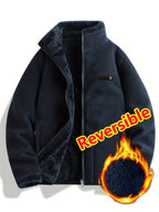 Women's Spring Casual Jacket, Thickened Shaggy Warm Printed Reversible Coral Sweatshirt, Double-Sided Outerwear - Royal Blue