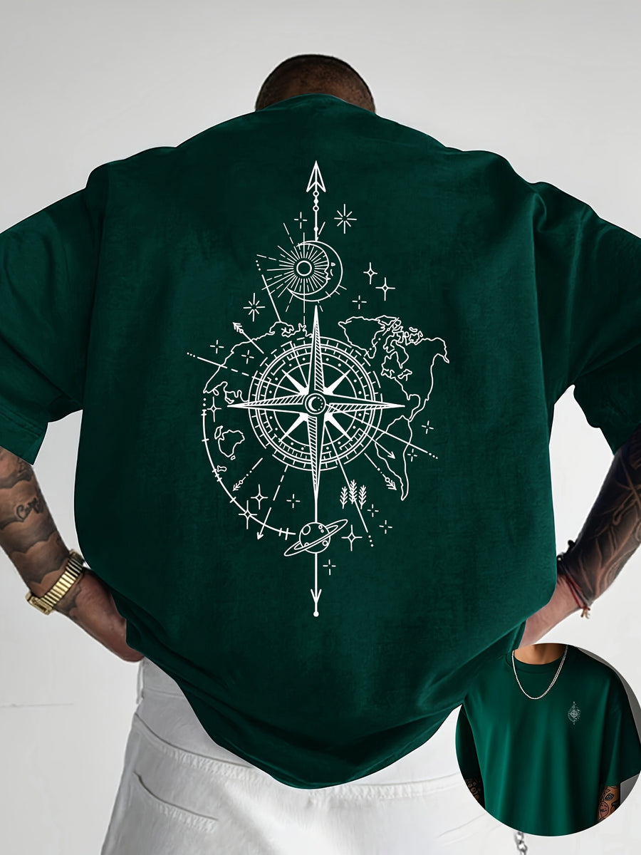 Creative Front and Back Print Round Neck T-Shirt, Pure Cotton Summer Fashion Short Sleeve Top for Casual Daily Style Essential Outing Gift Choice - Dark Green 2