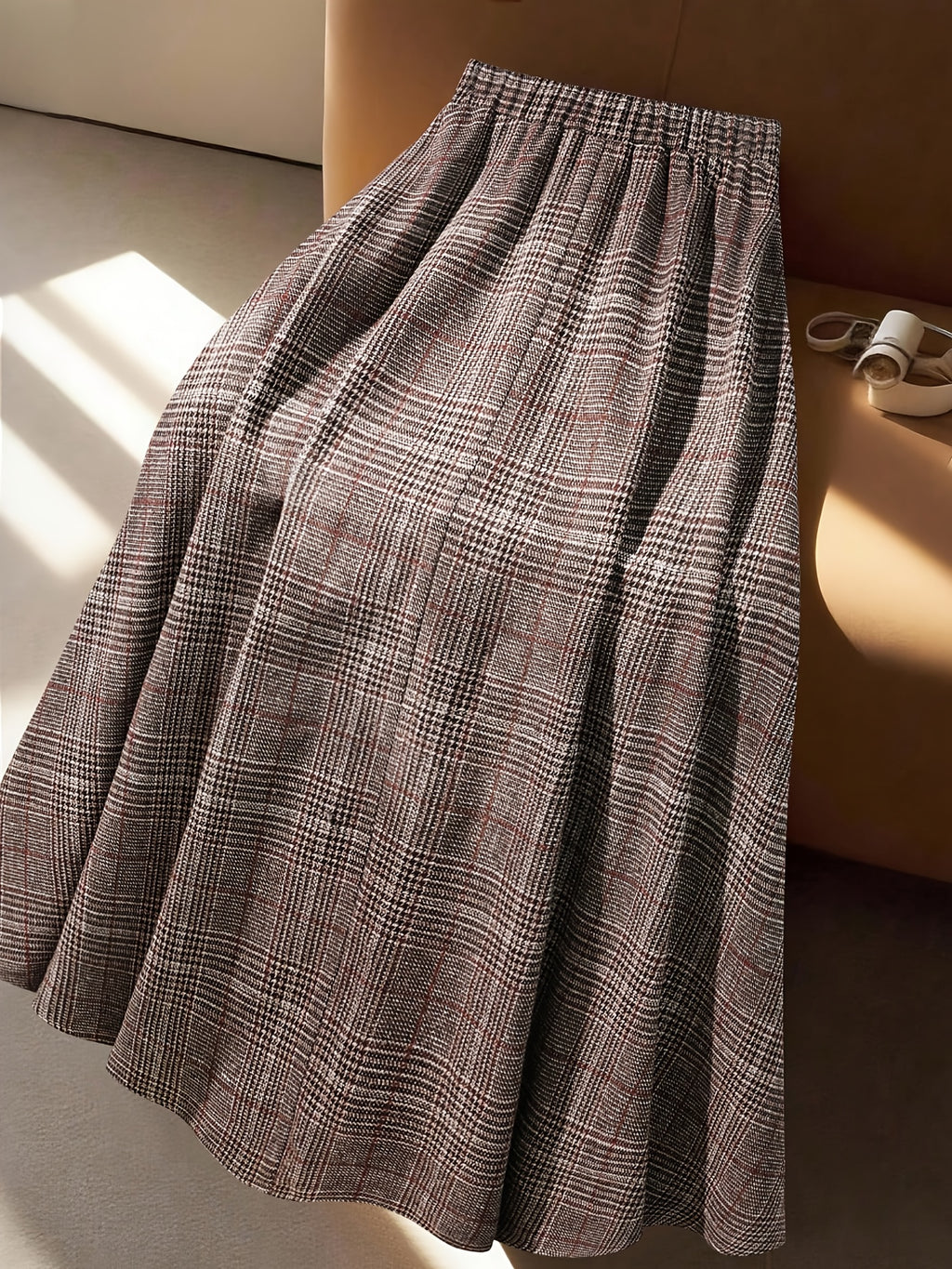 Women's Elegant Casual Plaid A-line Skirt, Suitable for Autumn/winter Commuting, Casual, and Formal Daily Wear - Grey