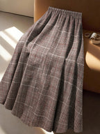 Women's Elegant Casual Plaid A-line Skirt, Suitable for Autumn/winter Commuting, Casual, and Formal Daily Wear - Grey