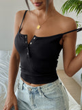 Fashion Design Simplicity, Pure Desire, Sexy Design Strap Tank Top - Black