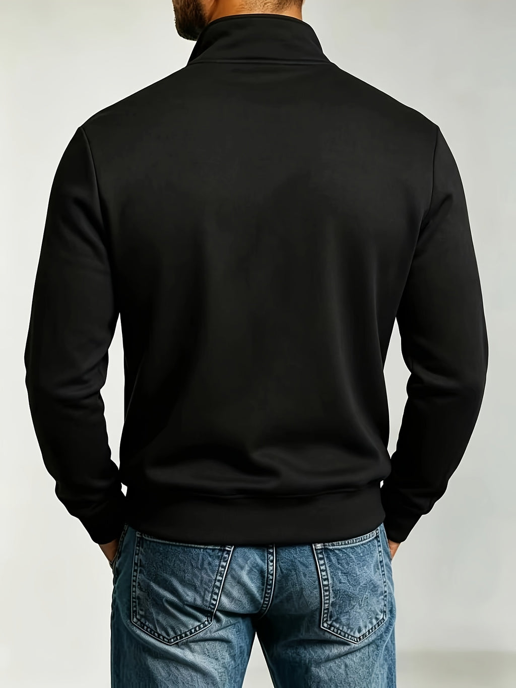 Men's Fashion Full-Zip Sweatshirt, Casual Zip-Up Stand Collar Sweatshirt, Autumn Essentials - Black