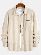 Men'S Metal Buckle Apricot Casual Retro Lapel Corduroy Design Single Pocket Workwear Style Jacket Casual Shopping Super Suitable for Commuting to Work Weekend Trips Daily Wear Are Suitable Spring And Autumn New Long-Sleeved Jacket - Apricot