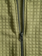 Men'S Hooded Knit Cardigan, Small Checkered Jacquard Zipper Hoodie, Knit Hooded Sweater, Comfortable And Warm, Essential for Autumn And Winter Outdoors, Suitable for Outings And Daily Home Wear - Olive Green