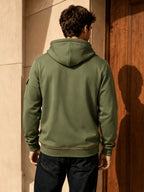 Men's Full Zip Hoodie, Contrast Color Hooded Sweatshirt with Cargo Pockets, Casual, Comfortable, Versatile Fall Winter Jacket - Military Green