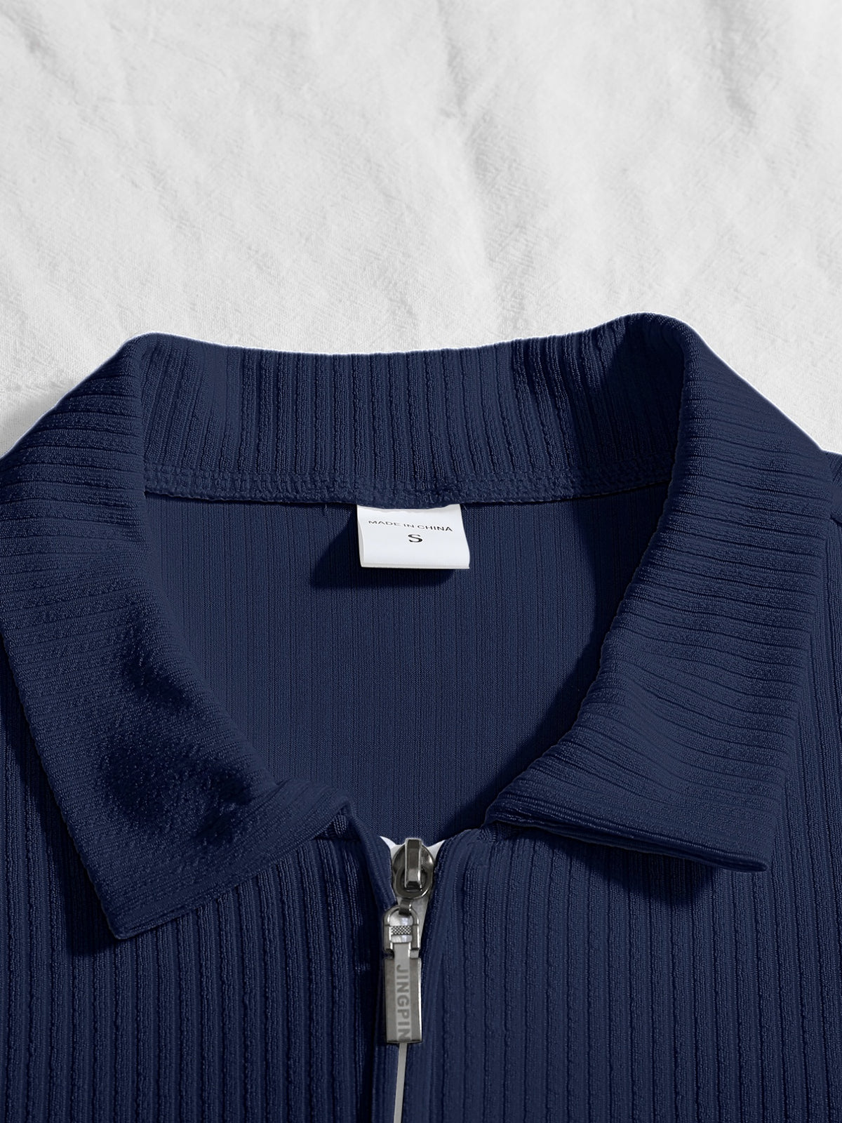 Comfortable Skin-Friendly Men'S Half-Zipper Polo Shirt Vertical Stripes Summer Business Casual All-Match Short-Sleeve Top - Navy Color