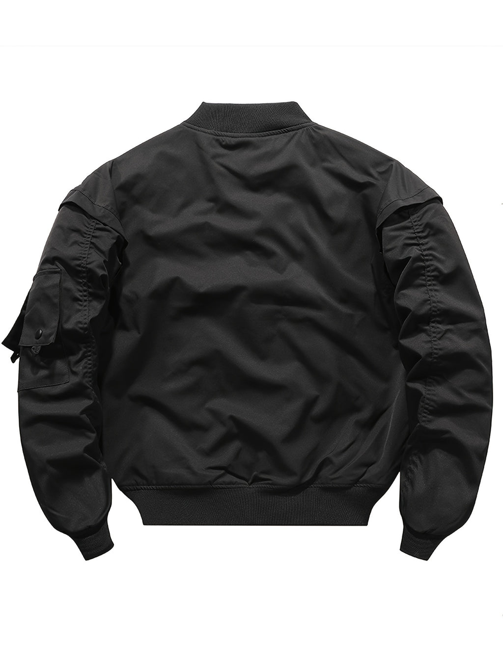 Men'S Baseball Collar Lightweight Bomber Windbreaker | Embroidery Varsity Jacket with Pockets, Non-Stretch Fabric, Regular Fit - Black