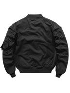 Men'S Baseball Collar Lightweight Bomber Windbreaker | Embroidery Varsity Jacket with Pockets, Non-Stretch Fabric, Regular Fit - Black