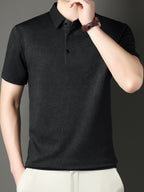 New Summer Men's Geometric Mahjong Tile Short-Sleeve Shirt, Men's Business Casual Fashion Lapel Pullover Executive Top - Black