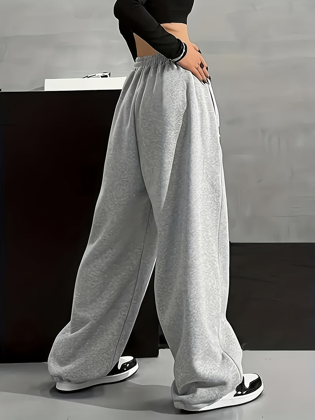 Autumn And Winter Fashion Casual Women'S Fleece-Lined Trousers, Solid Color Drawstring Waist Trousers, Casual Loose-Fitting Sweatpants, Women'S Fashion - Grey