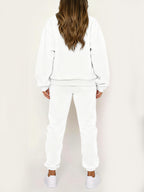 Graphic Print 2pcs Set, Crew Neck Sweatshirt & Pants, Women's Clothing - White