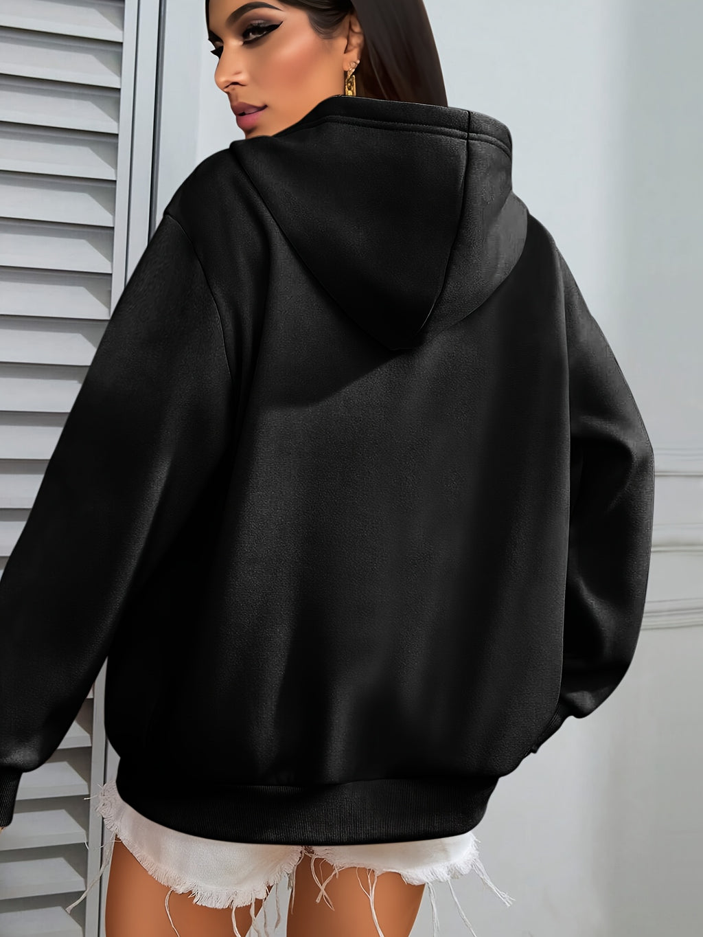Women Mountain Ranges Graphic Hooded Sweatshirt, Casual Fashion Jacket, Sports Shirt Top, Outdoor Fashion Casual, 2026 New Daily Versatile Autumn And Winter Women Clothing - Black