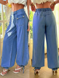 American Vintage High-Waist Washed Jogger Jeans, High-Waist Multi-Pocket Loose Fit Casual Cargo Pants for Spring/Summer, Draped Fabric for a and Versatile Look, Elastic Waistband and Cuffs at the Back and Hem, Suitable for Various Body Types - Light Blue