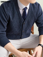 Men's Thick, V Neck Knit Cardigan, Warm Casual Layering Top for Fall and Winter - Colorful Blue