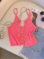Style, Western Spring/Summer New Fashion Heart Hollow Out Cami Vest Top - Red
