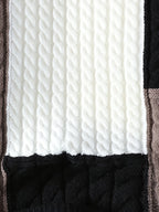 Men'S Fashion Trend Semi High Neck Knitted Sweater Autumn And Winter New Item Color Blocking Splicing Warm Pullover Top - Black