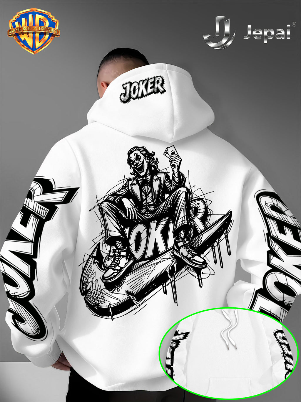 Official Warner Bros., Trendy Cool American Street Style DC Classic Character Themed Print Hoodie, American Street Style Unisex Long Sleeve Top, Suitable for Daily And Outdoor Activities, Ideal Warm Outerwear Choice for Autumn And Winter! - White