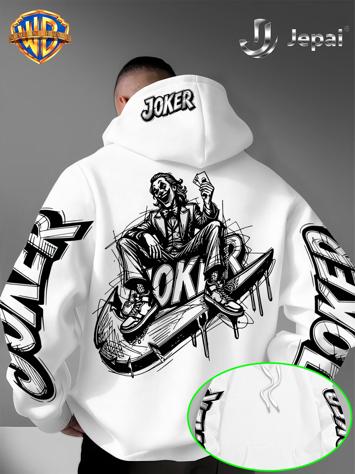 Official Warner Bros., Trendy Cool American Street Style DC Classic Character Themed Print Hoodie, American Street Style Unisex Long Sleeve Top, Suitable for Daily And Outdoor Activities, Ideal Warm Outerwear Choice for Autumn And Winter! - White
