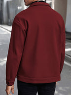 New Autumn/Winter Men's Lapel Tweed Shirt Jacket, Loose Fit with Double Patch Pockets, Single-Breasted Casual Workwear Outerwear, Versatile Top for Daily Commuting - Burgundy