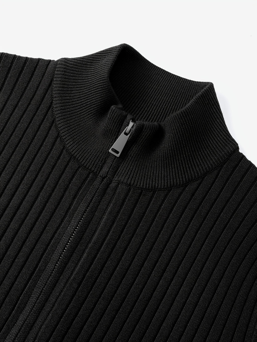 2026 Spring/Fall New Men'S Knitted Rib-Striped Zip-Up Cardigan | Stand Collar, Medium Stretch Fabric, Long Sleeve, Casual And Versatile Fit Minimalist Layering - Black
