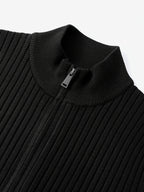 2026 Spring/Fall New Men'S Knitted Rib-Striped Zip-Up Cardigan | Stand Collar, Medium Stretch Fabric, Long Sleeve, Casual And Versatile Fit Minimalist Layering - Black