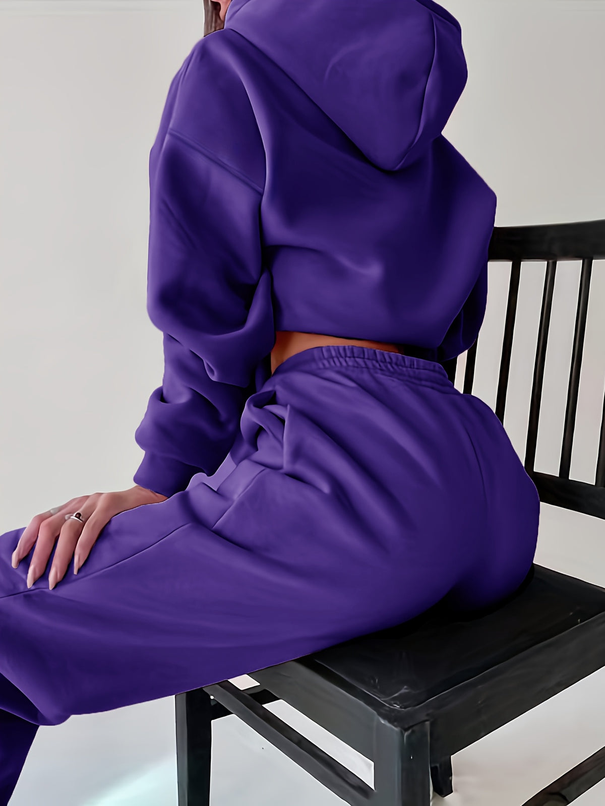 Women's Autumn/Winter New Hooded Sweatshirt Solid Color Set - Deep Purple