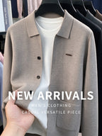 Men's Knitted Cardigan Coat, New Autumn/Winter Arrival, Thickened and Warm, Business Casual, Classic and Versatile, Solid Color Knitwear, Outdoor Leisure, Soft Fabric, Pullover Top MJ - Smoke Grey