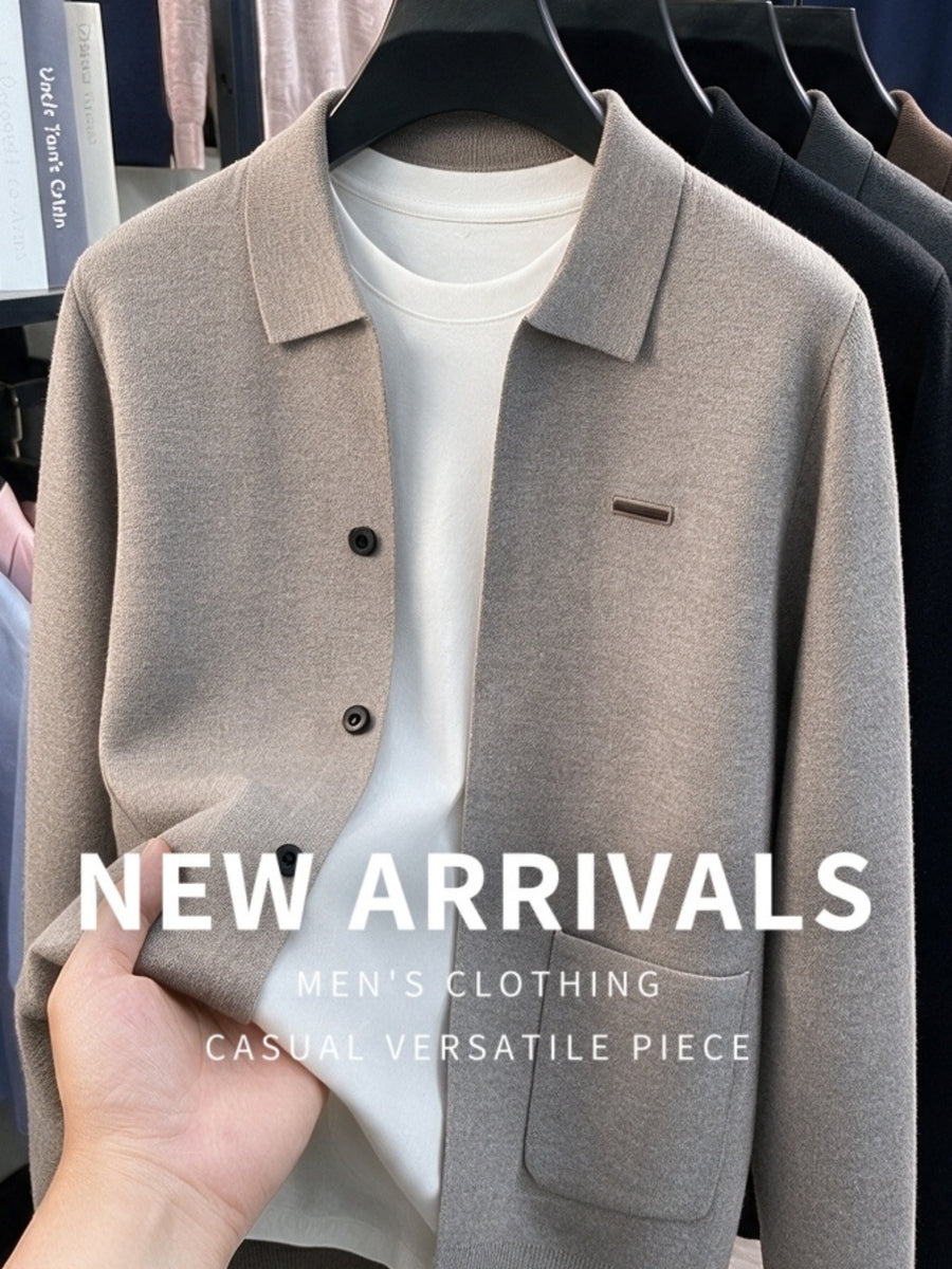Men's Knitted Cardigan Coat, New Autumn/Winter Arrival, Thickened and Warm, Business Casual, Classic and Versatile, Solid Color Knitwear, Outdoor Leisure, Soft Fabric, Pullover Top MJ - Smoke Grey