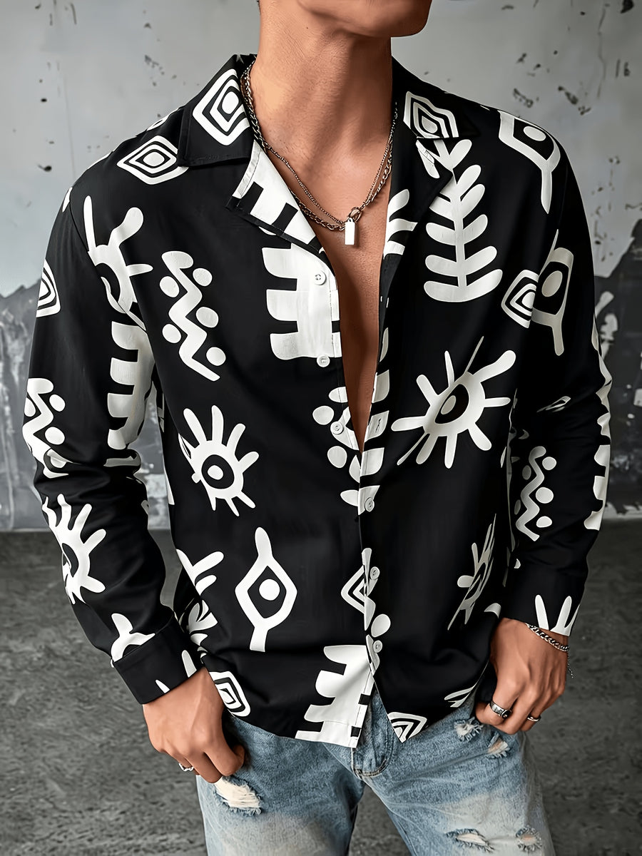 Casual Style Fashion Men'S Shirt, Print Long Sleeve Shirt, Comfortable Commute Top - Mixed Color 2