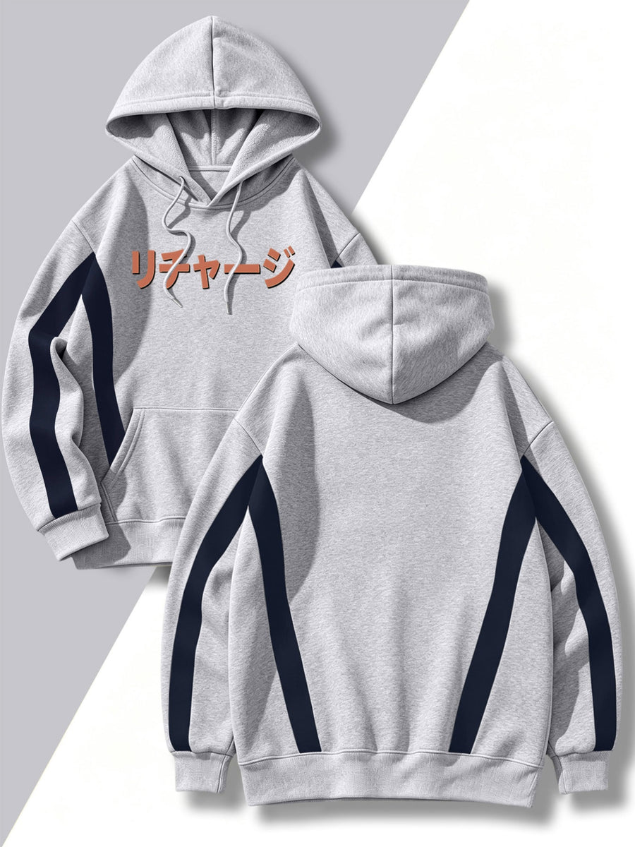 4pcs 2026 Autumn/Winter Men's Street Style Hooded Sweatshirt with Diagonal Contrast Color Line Cutting on Sleeves, Long Sleeves, Adjustable Drawstring, Large Capacity Kangaroo Pocket for Phone Storage, Skin-Friendly and Warm, Versatile Pullover - Gray+grey+grey+grey