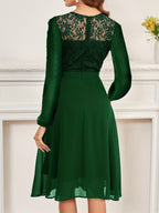Women's Wedding Bridesmaid Dress, Chiffon Sequin Lace Long Sleeve Midi Cocktail Dress - Green