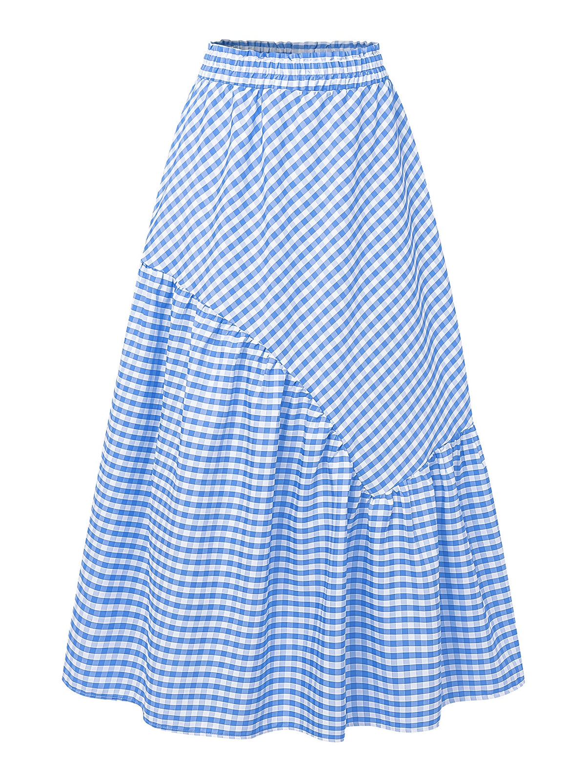 Women'S Elegant Fashion Casual Skirt, A-Line Irregular Checkered Print High-Waist Skirt, Cute And Trendy Versatile Skirt, Comfortable Fabric, Machine Washable, Suitable for Travel, Vacation, And Outings - Blue