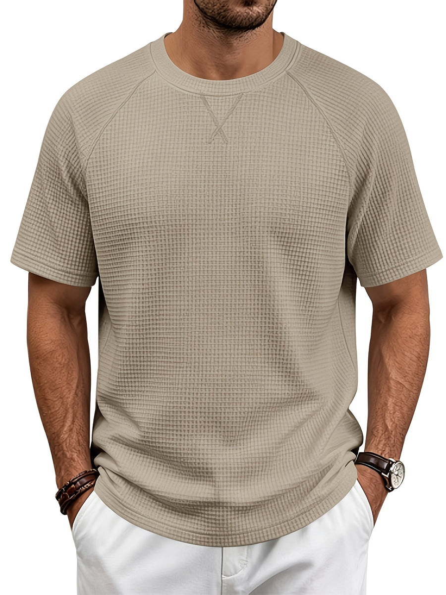 Men'S Summer Easy Fashion Loose Comfortable Breathable Casual Round Neck Short Sleeve T-Shirt - Khaki