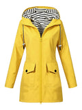 Women'S Hooded Outdoor Pocket Zipper Casual Mid-Length Trench Coat - Yellow