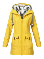 Women'S Hooded Outdoor Pocket Zipper Casual Mid-Length Trench Coat - Yellow