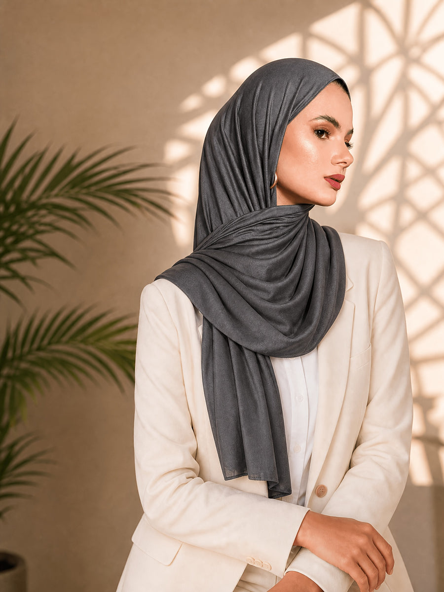Women'S Jersey Headscarf - Soft, Breathable, And Secure Fit; a Modest Wrap Suitable for Daily Wear, Commuting, Wind, And Shielding - Dark Gray