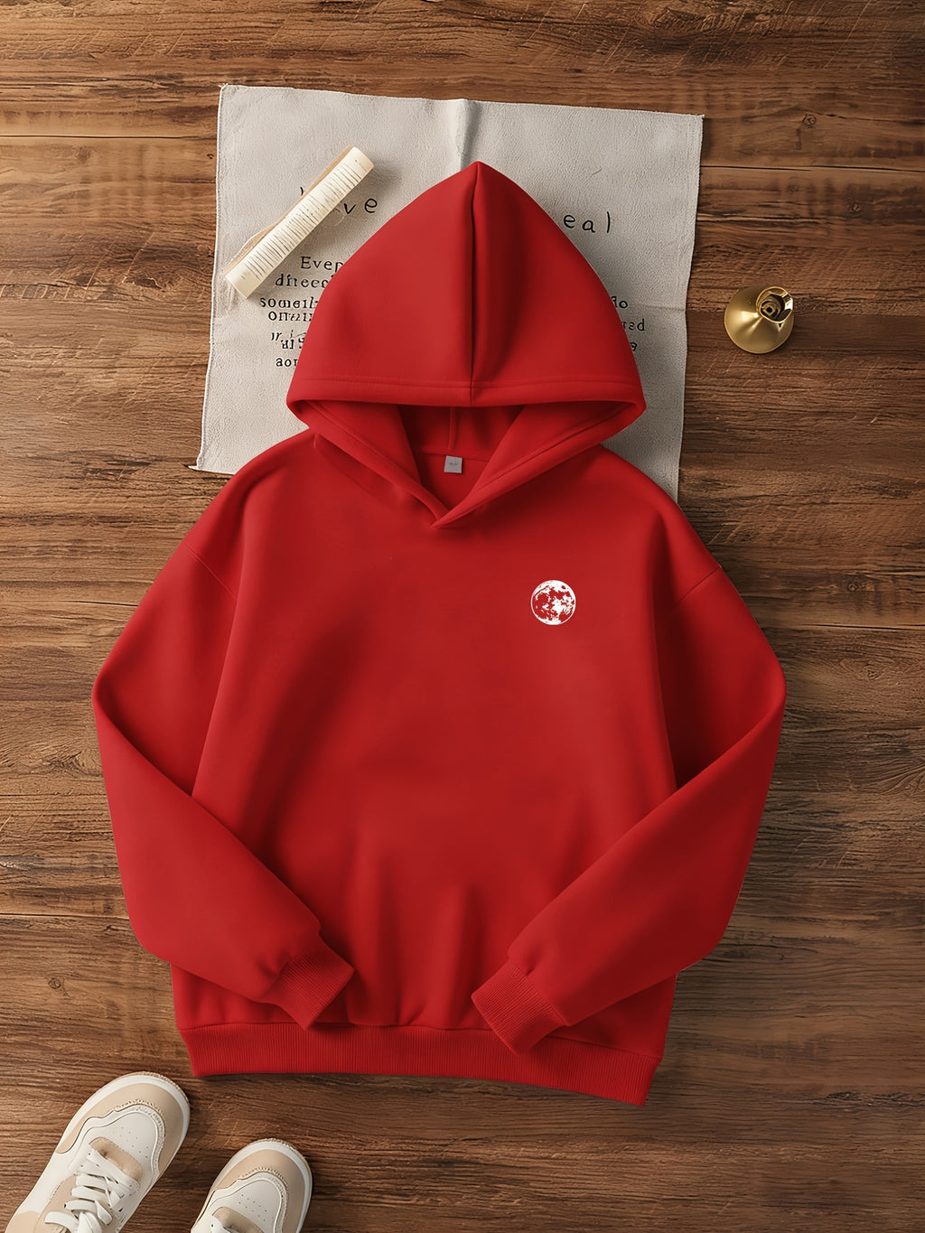 Women'S Casual Hooded Sweatshirt | Fashionable Moon and Stars Print, Comfortable, Machine Washable, Perfect for Autumn/Winter - Red