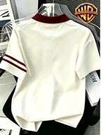1pc, American Retro Easy Style Versatile Polo Shirt, Preppy Casual Couple Short Sleeve Top, Summer Daily Outing, Campus Wear, Student Couple Choice - Unisex - Burgundy