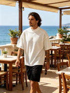 New Spring/Summer Men's Short-Sleeve Top, Suitable for Daily Outdoor Wear, Versatile and Casual, Combining a Fashionable and Sporty Style. Made with Lightweight, Skin-friendly Fabric for a Refreshing and Comfortable Fit. Features a Trendy and Durable - White