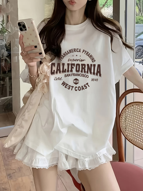 #628 Trendy Korean-Style Chic Loose Women's T-Shirt, Ins-Style Spring Niche Tee, Fashionable Top - White
