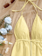 Solid Color Floral Texture Cute Top - 【Light Yellow】