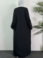 Traditional Middle Eastern Attire, The UAE Abayas, Features Moon Embroidery And Kaftan Styles with Long Sleeves, Ideal for Casual Wear in Spring And Autumn, Made from Fabric - Black
