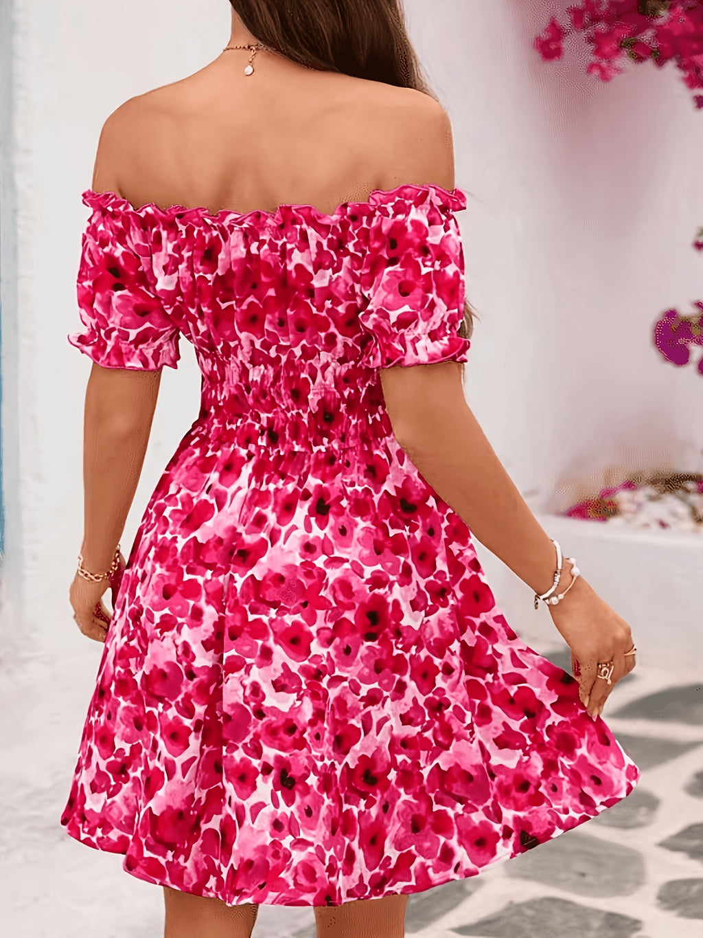 Women's Off-Shoulder/-Shoulder High-Waisted Beach Dress with Ruffle Hem - Bohemian Swim-to- Dress Suitable for Poolside, Vacation, Weddings, Machine Washable Fitted Dress - 【Multi Color】