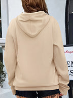 Fashion Hooded Sweatshirt For Women | Regular Fit, Heart Pattern, Drawstring Detail, Ideal For Fall/Winter - Apricot