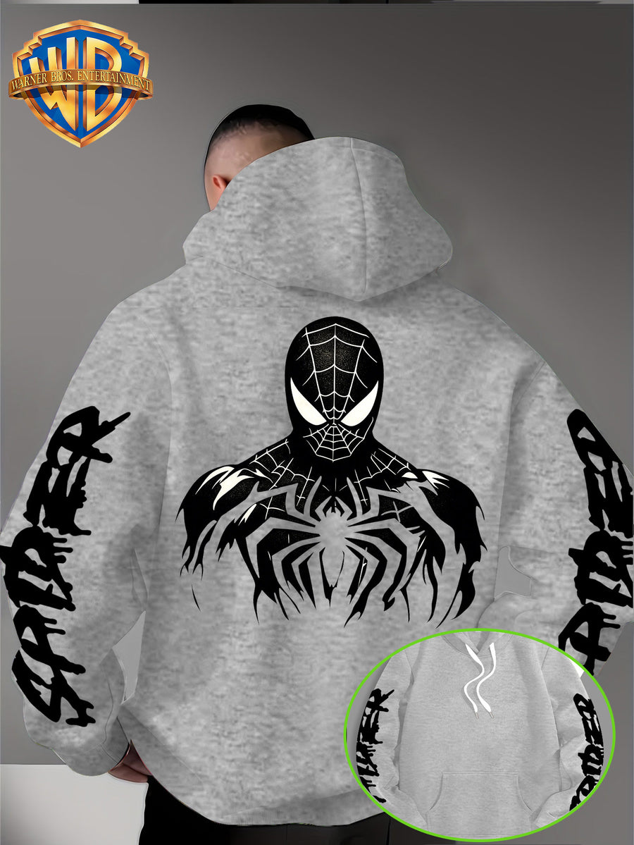 Warner Bros Official Halloween Gift Selection: Classic Spider Print Trendy Sweatshirt for Men, a Stylish and Versatile Hoodie, Comfortable -Lined Warm Autumn/Winter Apparel, Ideal for Sports, Outdoor Outings, Travel, Daily Commuting, and Home Use. - Light Grey