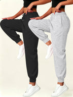 2pcs Set Autumn-Winter Women's Casual Pants with Pockets - Black+gray