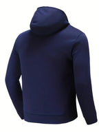 Solid Color Hooded Sweatshirt for Men, Sporty Casual Pullover, Solid Color Long-Sleeve Jacket, Simple and Versatile Warm Top - Navy Color