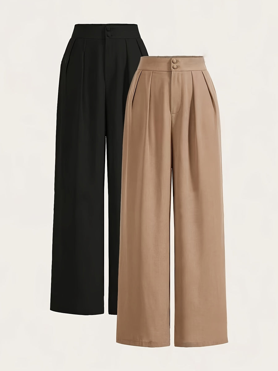 High-Waisted Wide-Leg Pants Two-Piece Set - Black+Brown